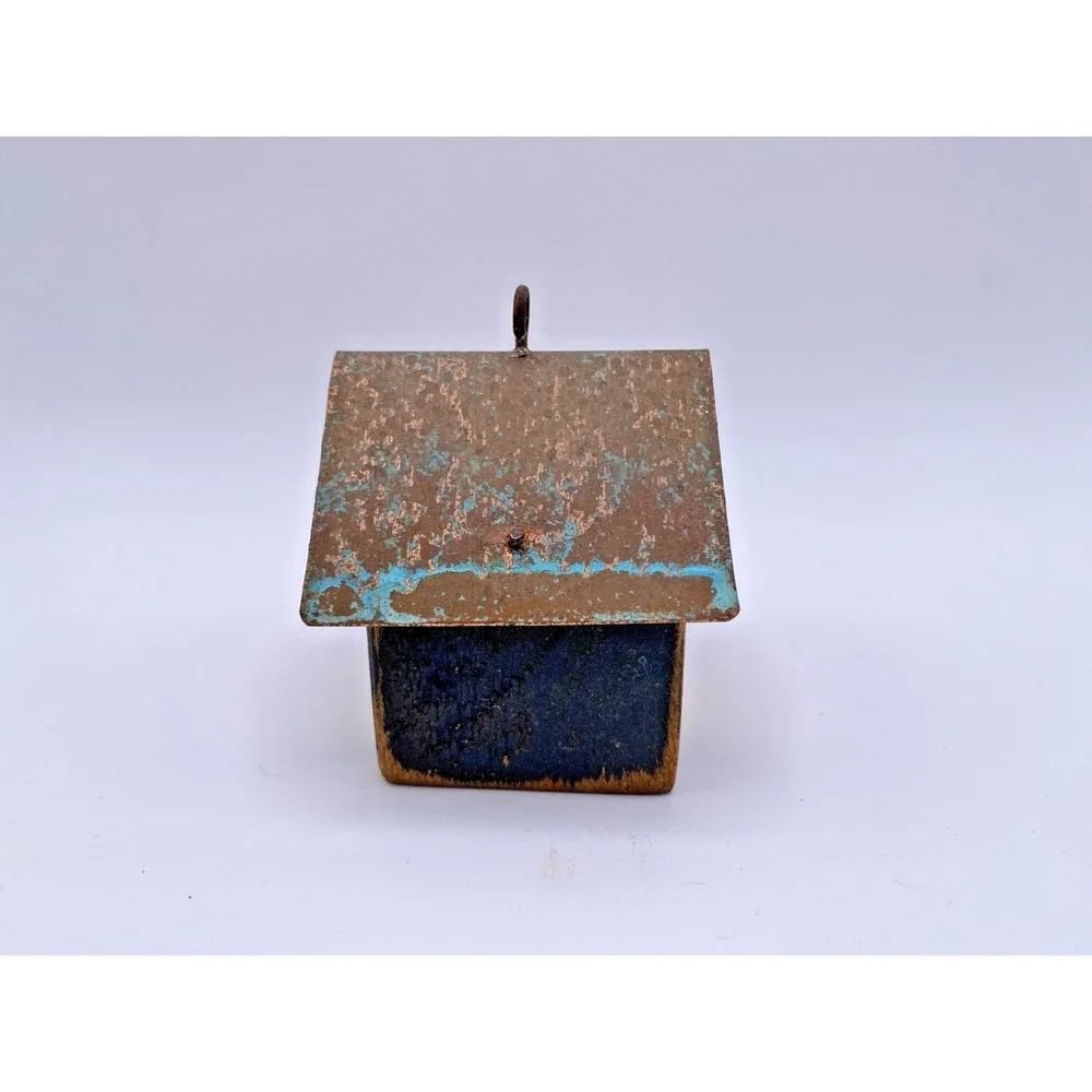 Vintage Americana Rustic Primitive Flag Metal Birdhouse Copper Roof Hang Mini